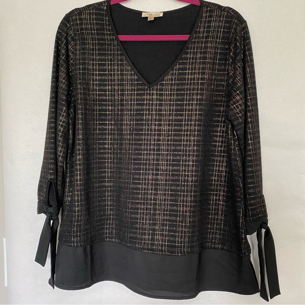 Lavish Long Sleeve Black and Gold Blouse Top